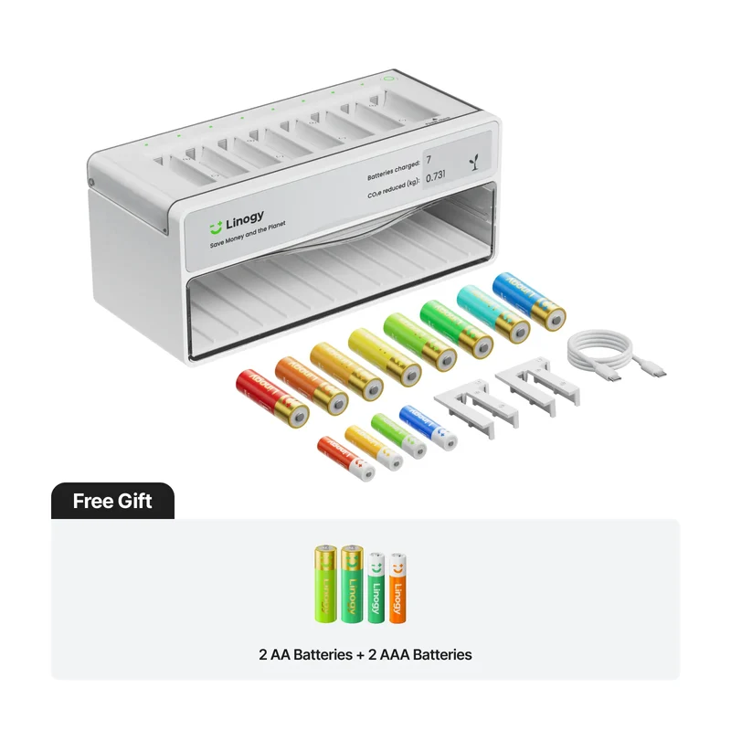 Linogy 1.5V Li‑ion AA/AAA Rechargeable Batteries + All‑in‑One Fast Charger Set