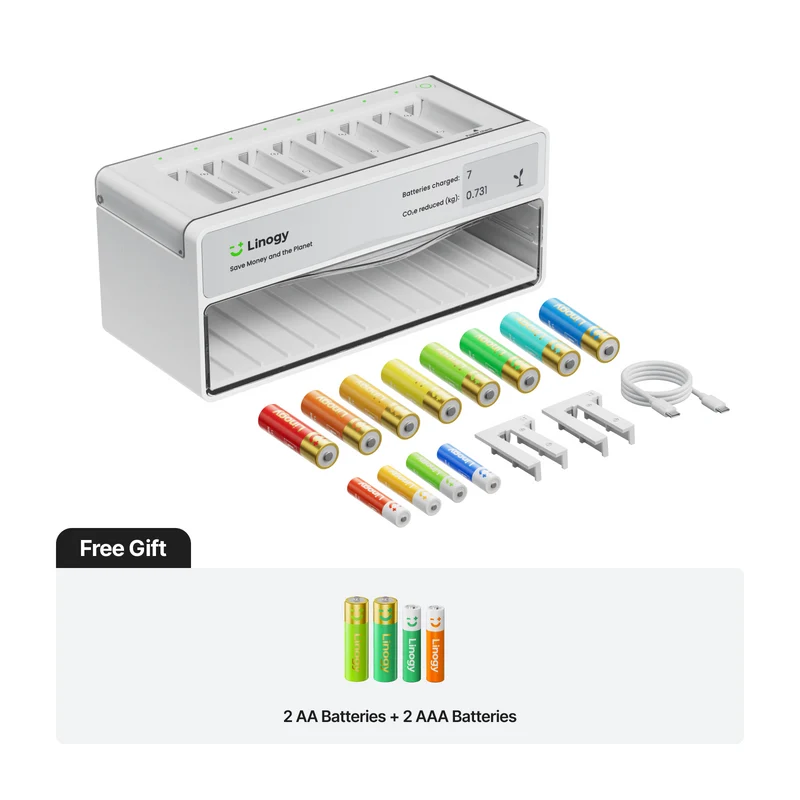 Linogy 1.5V Li‑ion AA/AAA Rechargeable Batteries + All‑in‑One Fast Charger Set