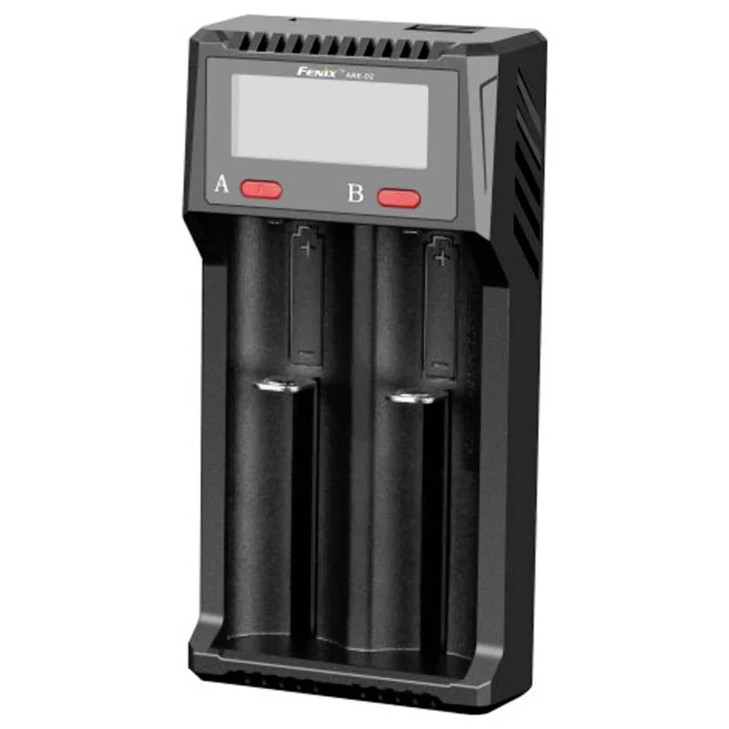 B-Ware Fenix ARE-D2 Ladegerät Akkulader LiIon NiMH 16340 USB Ladefunktion Powerbank LCD