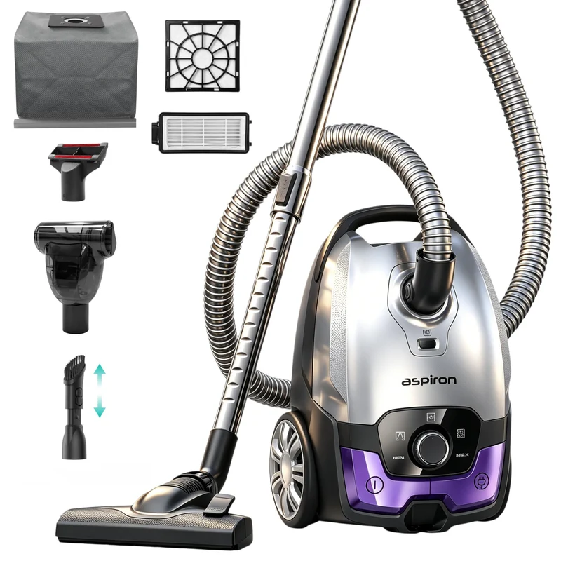 Aspiron AS-CA040 Bagless Canister Vacuum Cleaner 5L Dust Bag, Easy to Push,