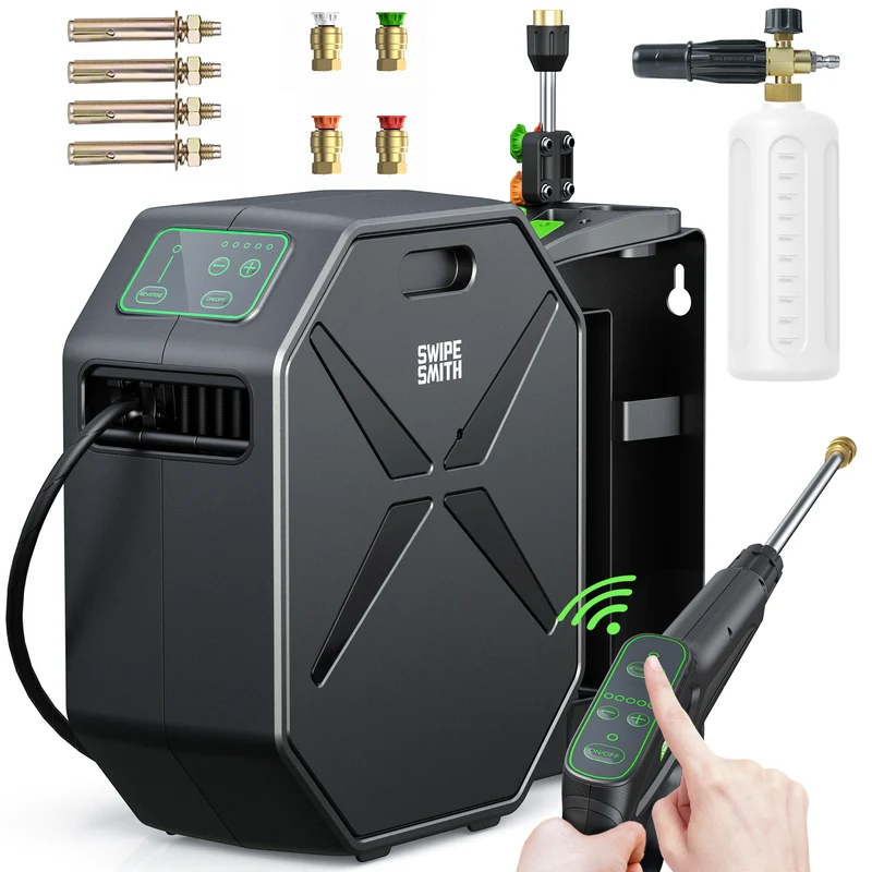 Aspiron SI-TH011 Wall-Mounted Pressure Washer, Pressure Washer, Remote Controlled Power Washer with 100ft Replaceable & Retractable Reel
