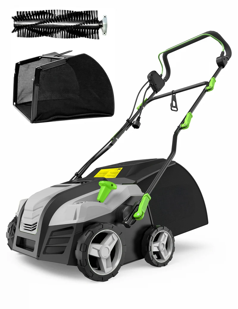Aspiron 16” Artificial Turf Sweeper 2000W Artificial Turf Vacuum 15Amp Grass Sweeper Yard Power Brush with 55L Removable Leaf Collection Bag, Quick-Fold, Keeps Clear Sweepy Box