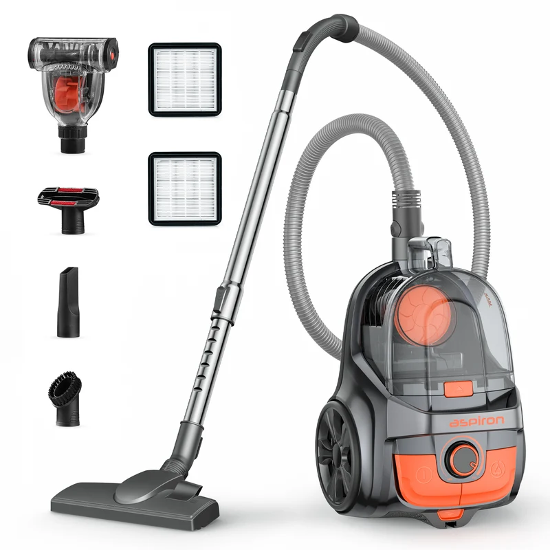 Aspiron AS-CA006 Canister Vacuum, Upgraded 1600W Bagless Canister Vacuum Cleaner