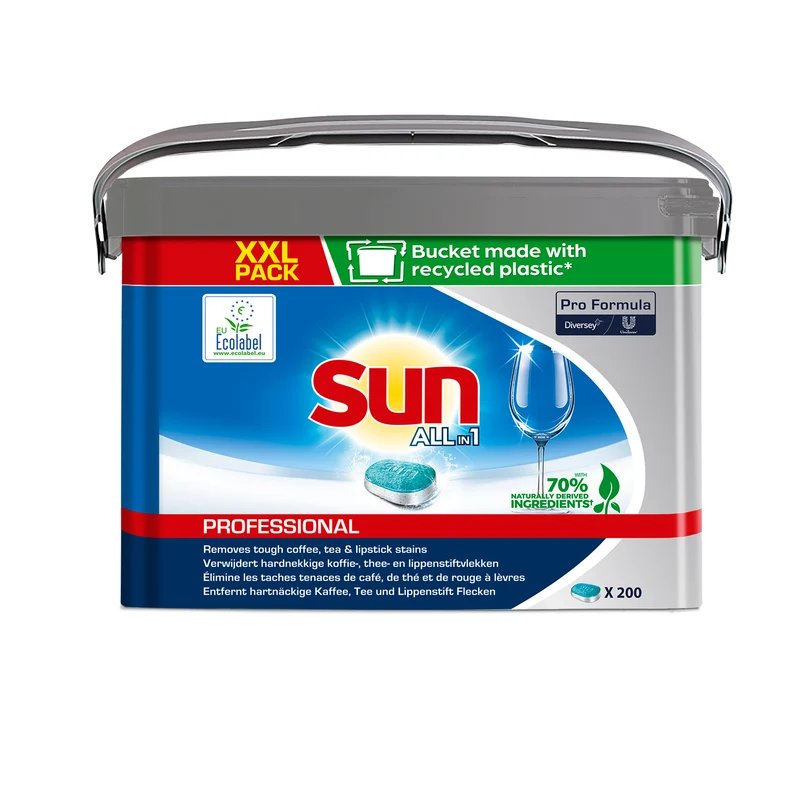 Sun Professional All in 1 Tabs Geschirrreiniger Tabs All in 1, mit integriertem Klarspüler und Salzfunktion, geeignet für Haushaltsgeschirrspüler 200 Stk.