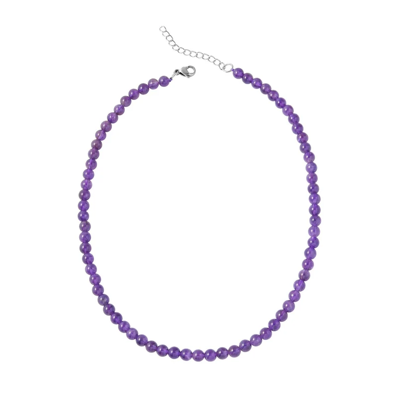 Afrikanische Amethyst Halskette, (5-7mm), ca. 45 cm, Edelstahl ca. 130.00 ct
