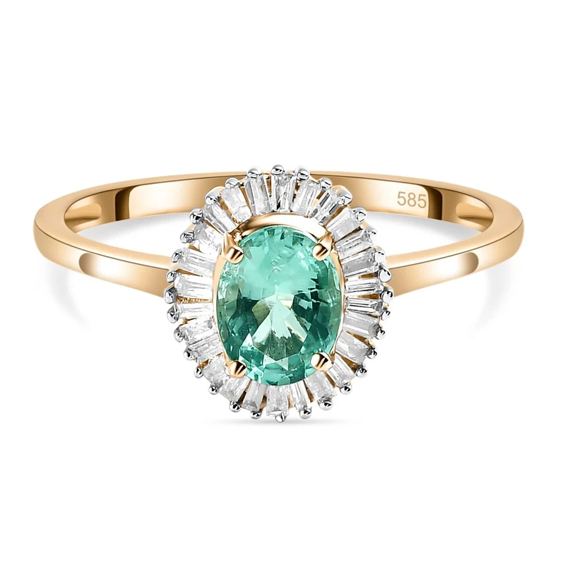 AAA Kolumbianischer Smaragd, Weißer Diamant Ring 585 Gold ca. 0,85 ct