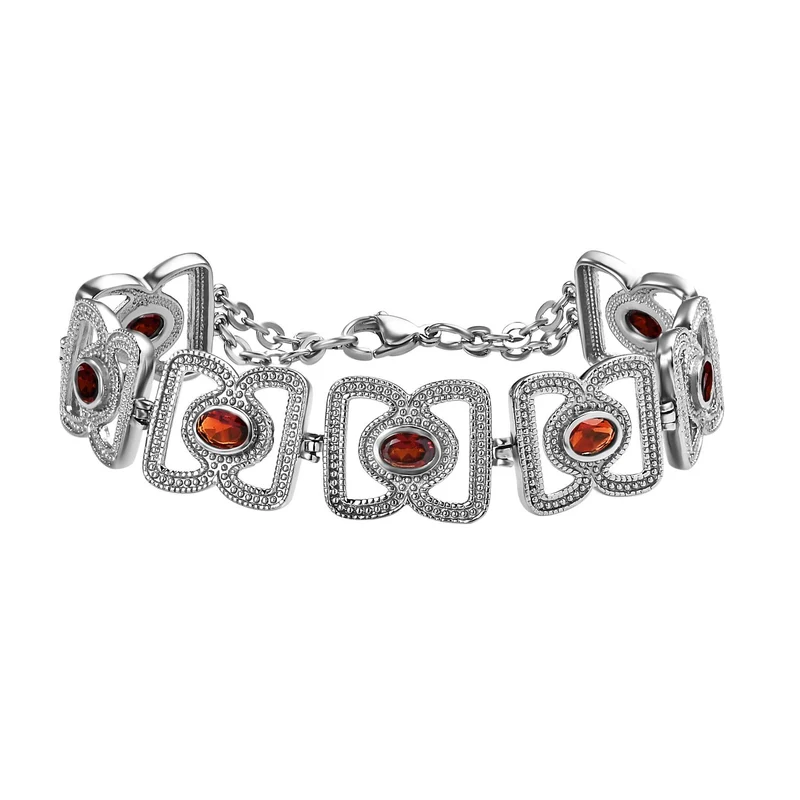 Roter Granat Armband ca. 19 cm Edelstahl ca. 3.70 ct