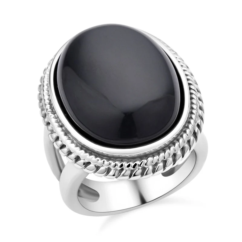 Schwarzer Glasachat Ring Reiner Edelstahl ca. 50,00 ct