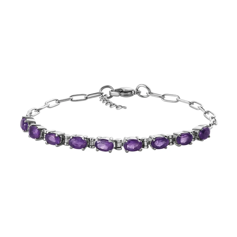 Afrikanisches Amethyst Armband, ca. 19 cm, Edelstahl ca. 3.46 ct