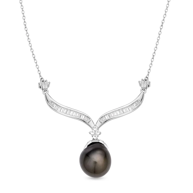 Tahiti-Zuchtperlen-Halskette, 9-12mm, ca. 50 cm, 925 Silber rhodiniert