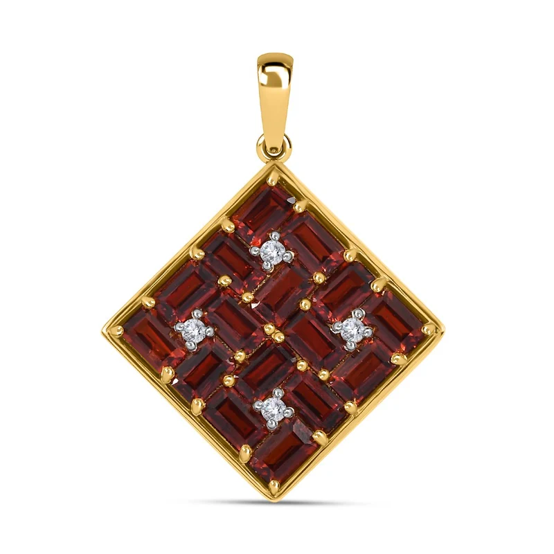 Natürlicher Mosambik Granat, weißer Zirkon Anhänger, 925 Silber vergoldet ca. 5.85 ct