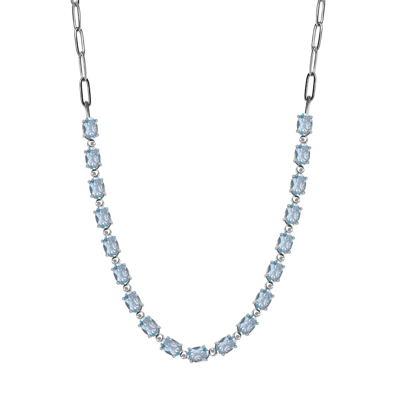 Himmelblaue Topas Halskette, ca. 45 cm, Edelstahl ca. 10.65 ct