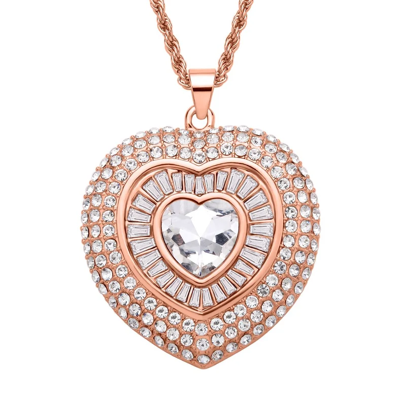 Herz Kristall Anhanger mit Kette, roségoldfarben