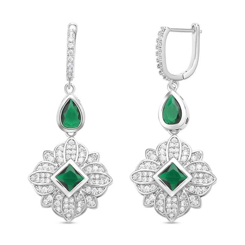 Grüne und weiße Zirkonia Ohrringe, Messing, ca. 1.80 ct