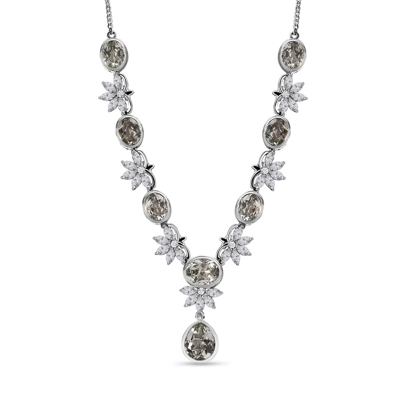 Prasiolith Collier, ca. 45 cm, 925 Silber platiniert ca. 24,57 ct