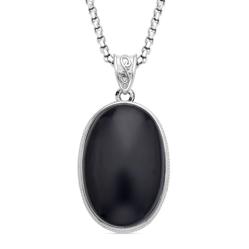 2er Set, Schwarzer Turmalin Anhänger mit Kette im Schmuckset, Edelstahl ca. 62,00 ct
