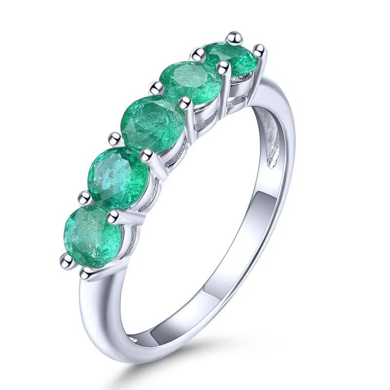 AAA Kagem Sambia Smaragd und Zirkon 5 Stein Ring 925 Silber rhodiniert ca. 1,26 ct
