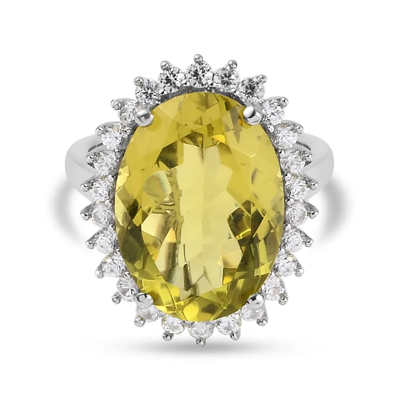 Ouro Verde-Quarz und Zirkon Halo Ring 925 Silber platiniert ca. 12,33 ct