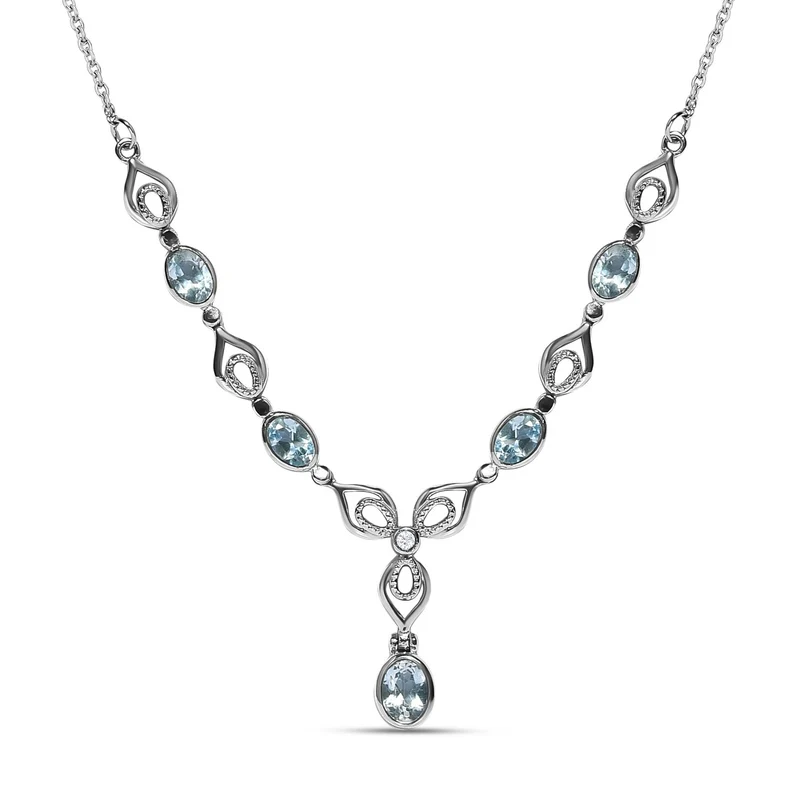 Himmelblaues Topas Collier, ca. 45 cm Edelstahl ca. 3,56 ct
