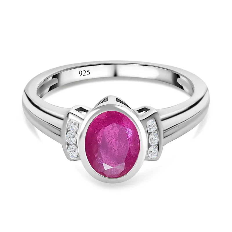 Ilakaka rosa Saphir (Fissure gefüllt), weißer Zirkon Ring, 925 Silber platiniert ca. 1.84 ct