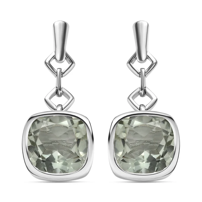 Prasiolith Ohrringe, 925 Silber platiniert ca. 7.57 ct