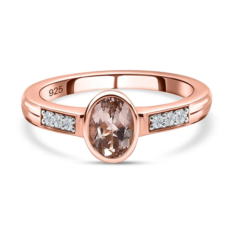 Morganit und Moissanit Ring, 925 Silber Roségold Vermeil , ca. 0.80 ct