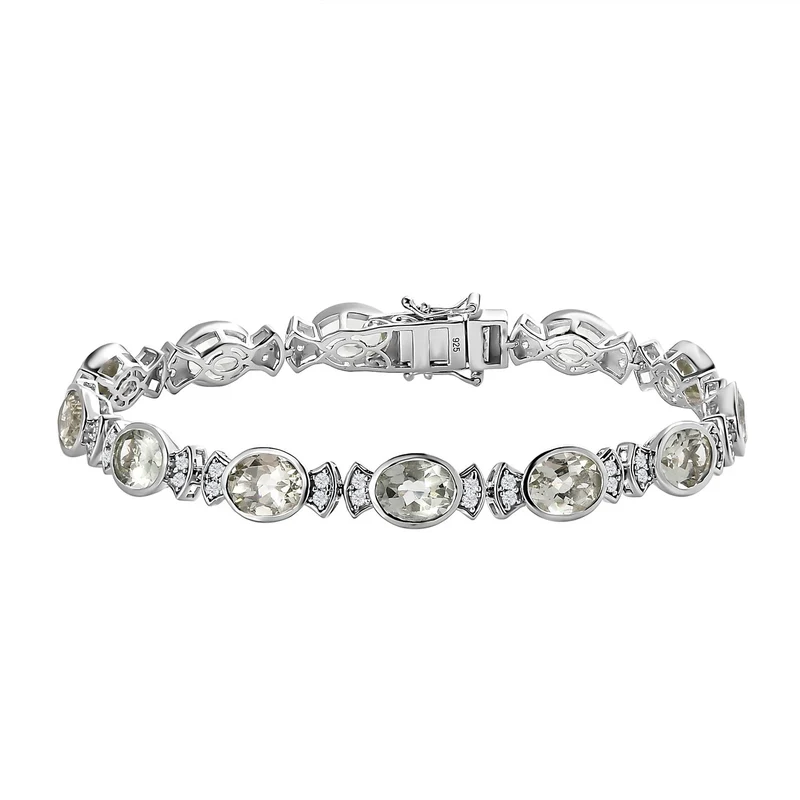 Prasiolith, weißes Zirkon Armband, ca. 20 cm, 925 Silber platiniert ca. 22,99 ct