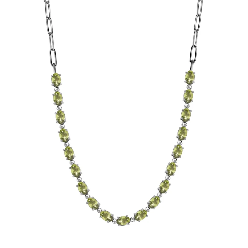 Natürliche Peridot Halskette, ca. 45 cm, Edelstahl, ca. 8.43 ct