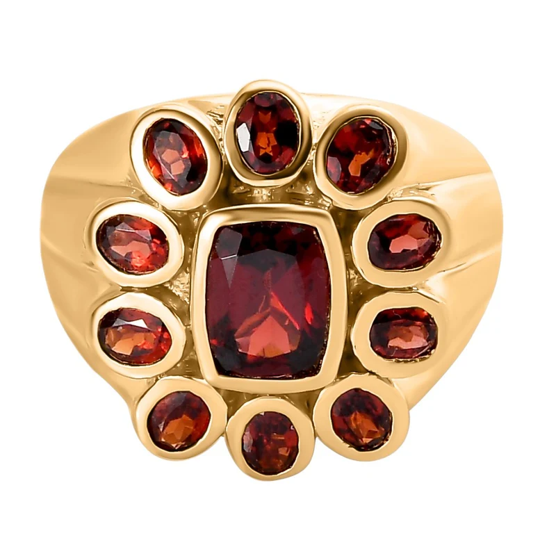 Natürlicher Mosambik Granat Ring, Messing vergoldet ca. 3.54 ct