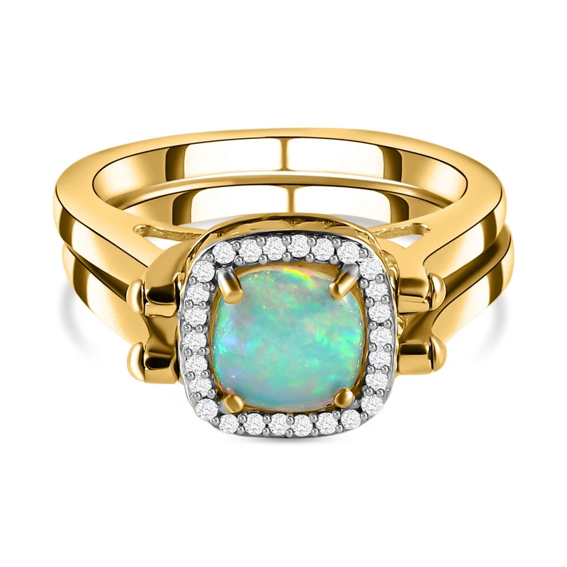 Amerikanischer, natürlicher Sleeping Beauty Türkis, Natürlicher, äthiopischer Welo Opal Ring 925 Silber Gelbgold Vermeil ca. 2.83 ct
