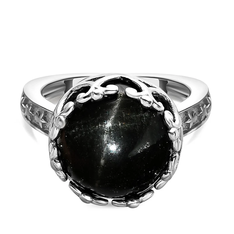 Schwarzer Stern Diopsid-Ring, 925 Silber platiniert ca. 9.99 ct