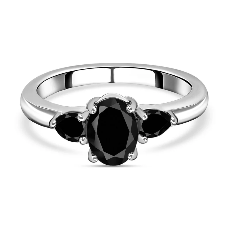 Schwarzer Spinell Ring, Edelstahl ca. 1,61 ct