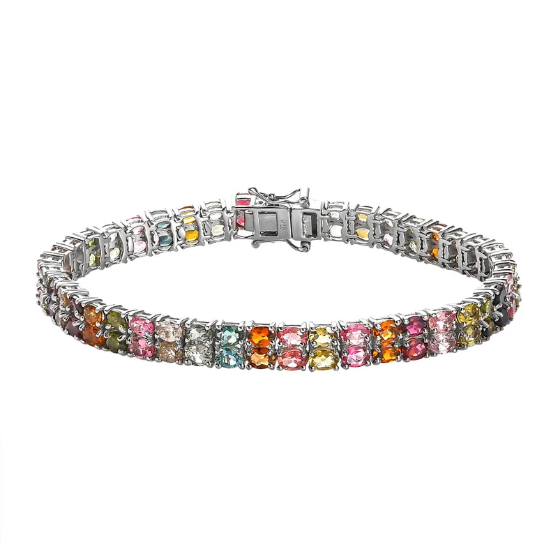Natürliches mehrfarbiges-Turmalin Armband, ca. 19 cm, 925 Silber platiniert ca. 15.48 ct