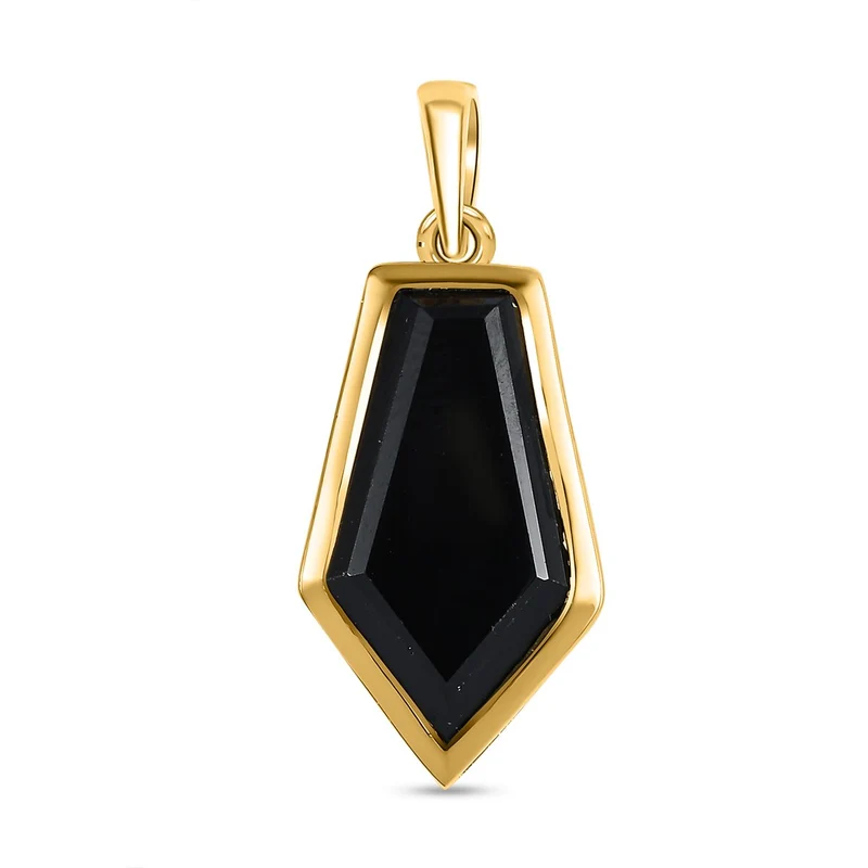 Schwarzer Spinell Anhänger, Messing vergoldet ca. 12,64 ct