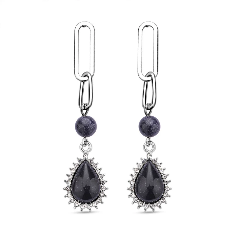 Blaue Sandstein Ohrringe, silberfarben ca. 18.00 ct