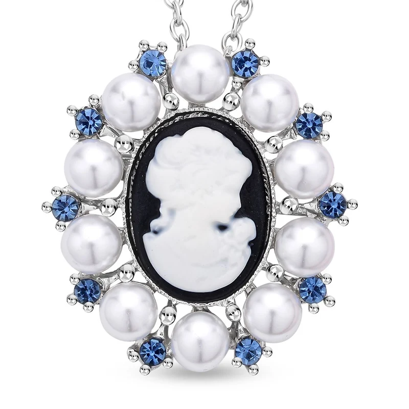 Kamee-Schmuck, Kunststoff Perlen Kette mit Anhänger, Silberfarben