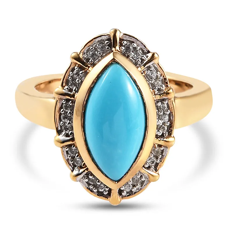 Natürlicher Sleeping Beauty Türkis und Zirkon Halo Ring 925 Silber vergoldet ca. 1,76 ct