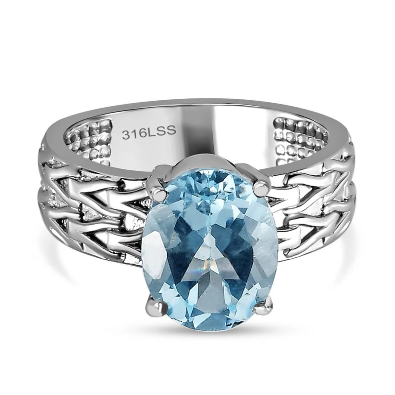 Himmelblauer Topas Ring Edelstahl ca. 2,97 ct