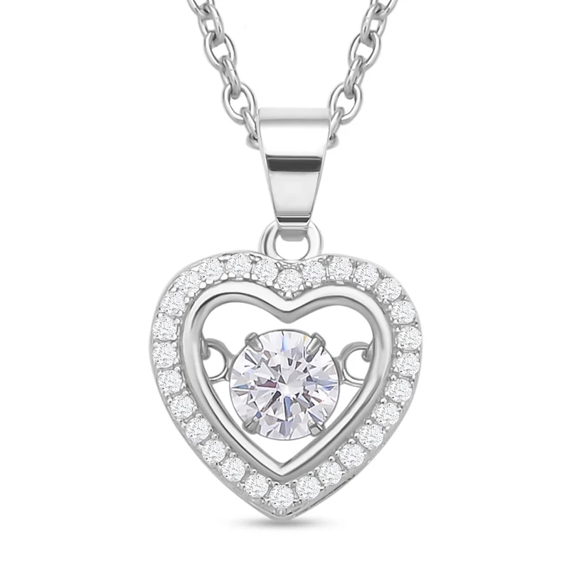 Weißer Zirkonia im herzförmigem Anhänger mit Kette, 925 Silber rhodiniert und Edelstahl, ca. 1,02 ct