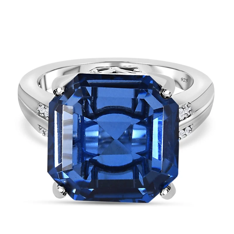 Ceylon farbener Quarz, weißer Zirkon Ring, 925 Silber platiniert ca. 12.34 ct