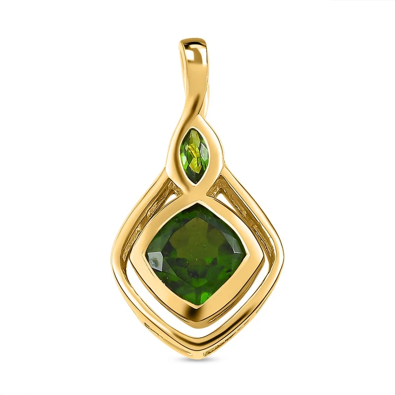 Natürlicher Chromdiopsid Anhänger 925 Silber vergoldet ca. 1.24 ct