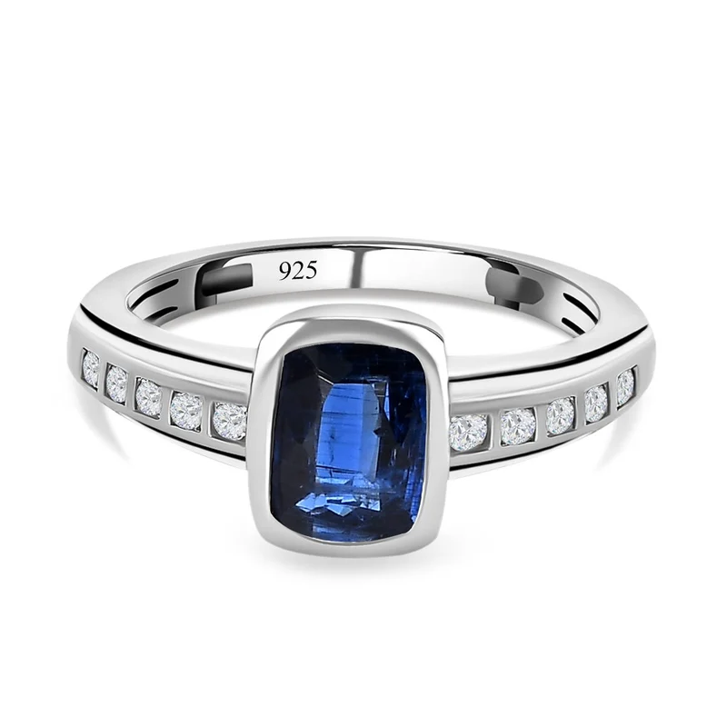Kaschmir Kyanit, weißer Zirkon Ring, 925 Silber platiniert ca. 1.99 ct