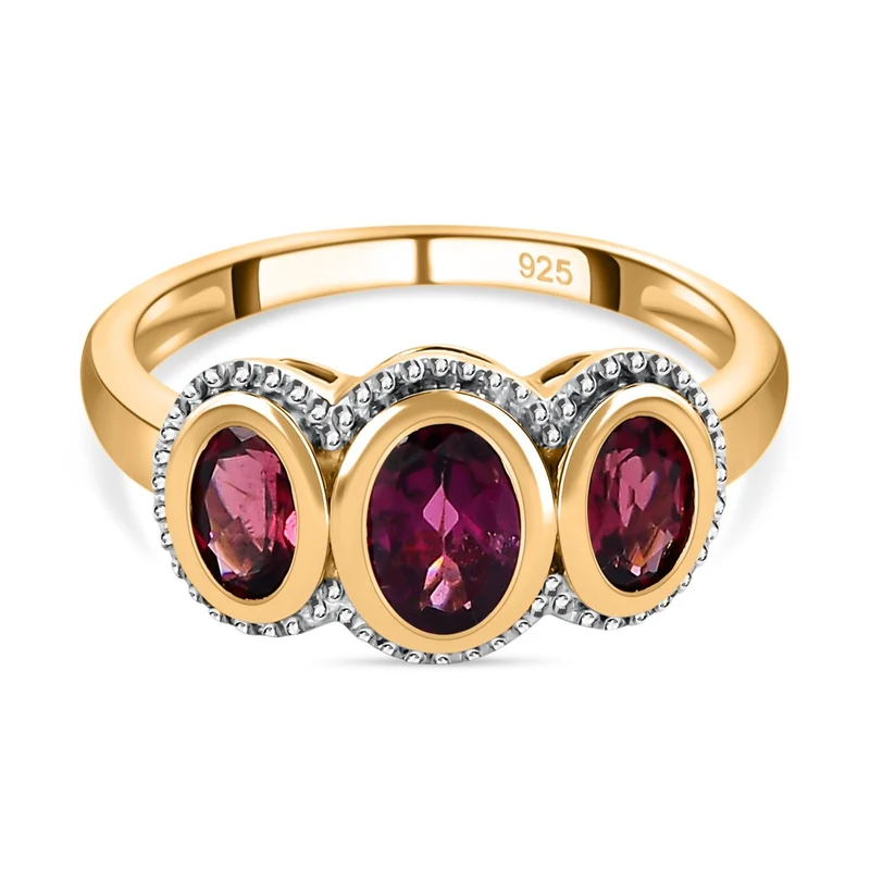 Rhodolith Granat-Ring, 925 Silber vergoldet ca. 1.94 ct
