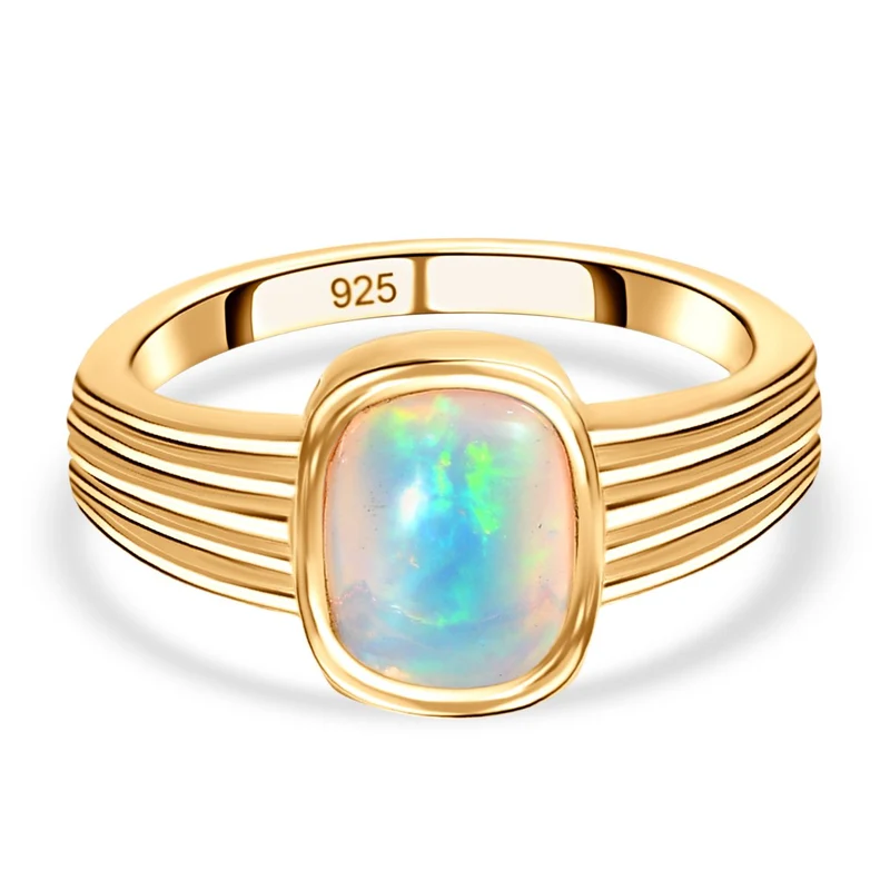 Natürlicher, äthiopischer Welo Opal Ring, 925 Silber vergoldet , ca. 1.50 ct