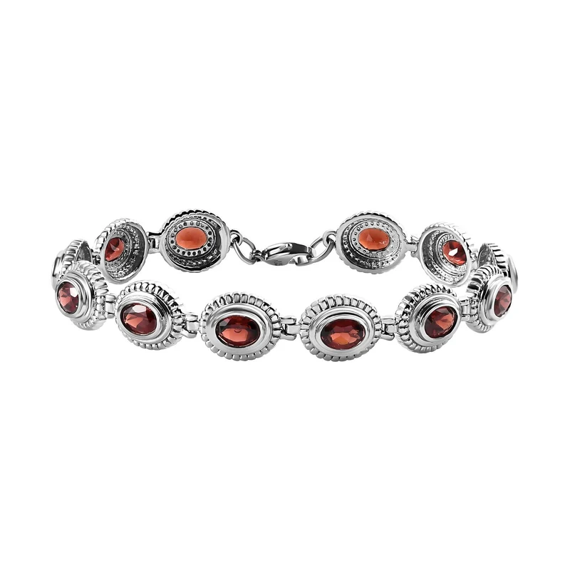 Rotes Granat Armband, ca. 20 cm, Edelstahl ca. 10,93 ct