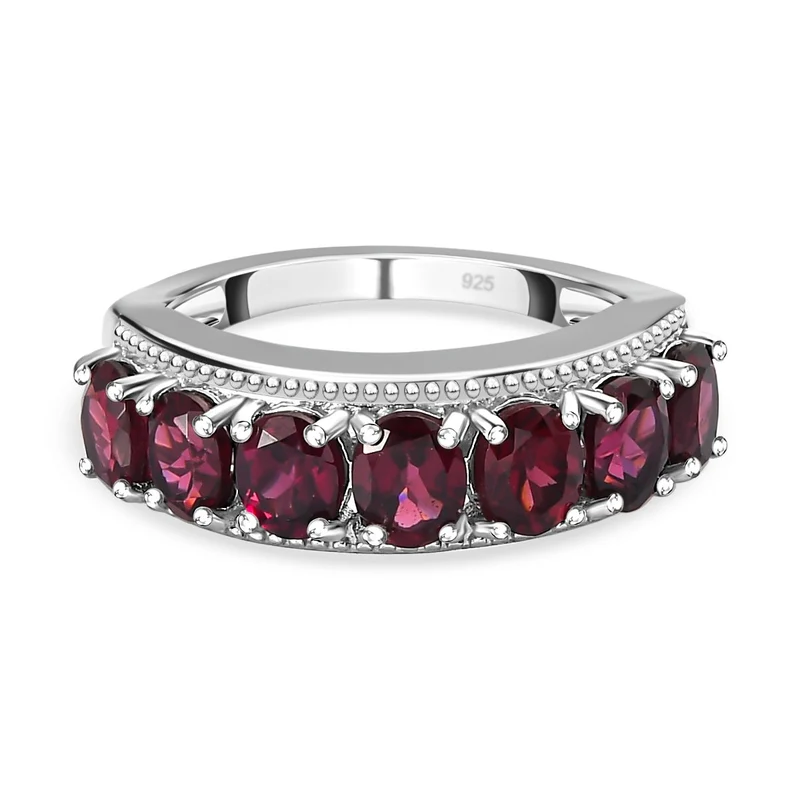 Rhodolith Granat Ring, 925 Silber platiniert ca. 3.27 ct