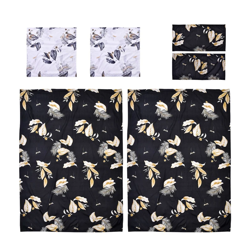 6er Set, Bettwäsche, 2 Deckenbezüge 135x200cm, 2 Kissenbezüge 40x80cm, 2 Kissenbezüge 80x80cm, schwarz