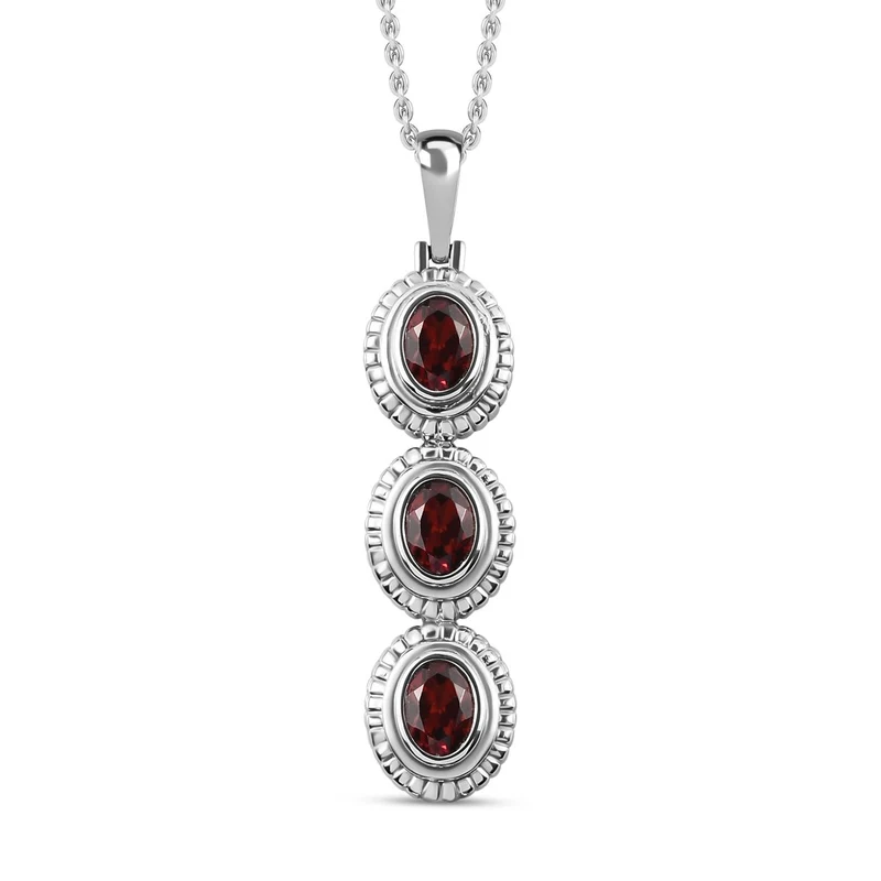 Roter Granat Anhänger mit Kette im Schmuckset, Edelstahl ca. 2,25 ct