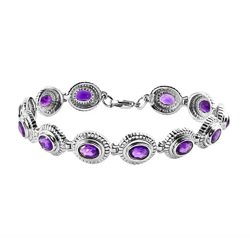 Afrikanisches Amethyst Armband, ca. 20 cm, Edelstahl ca. 9,14 ct