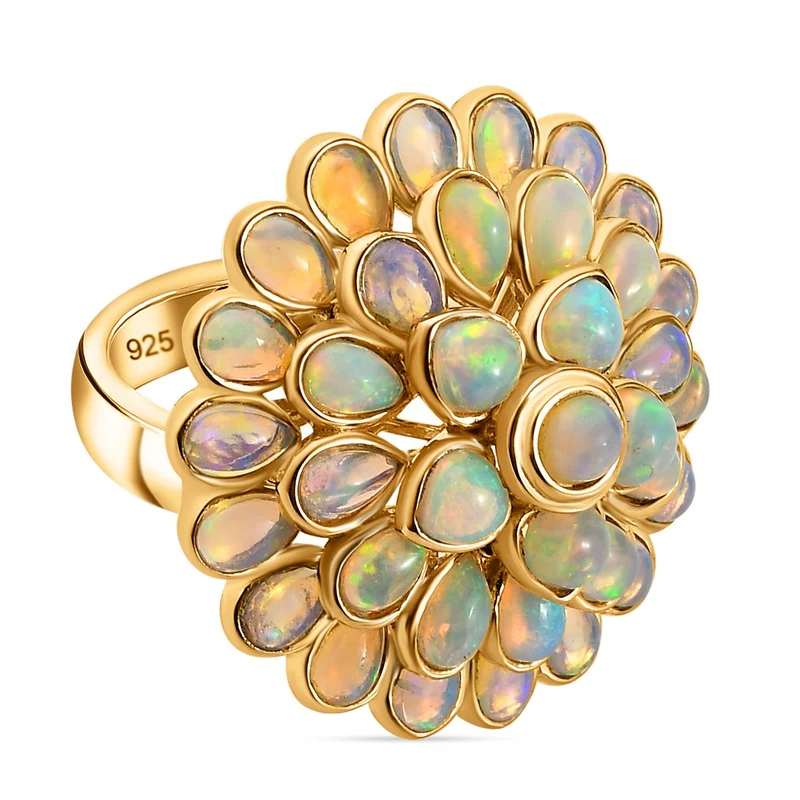 Natürlicher, äthiopischer Welo Opal Ring, 925 Silber Gelbgold Vermeil ca. 5.60 ct